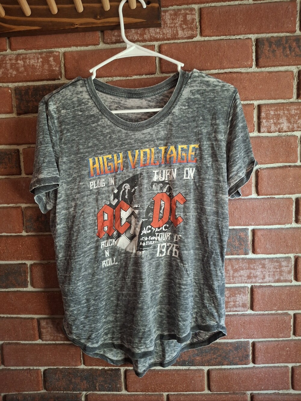 AC/DC 'High Voltage' Graphic Tee - Gray with Red & Yellow Print